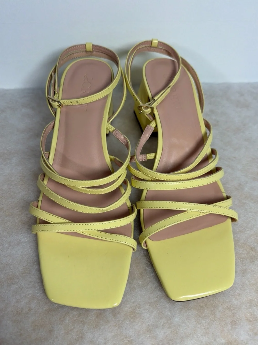 J.CREW Women's Layne Yellow Strappy-Sandal Leather Heels Size 10